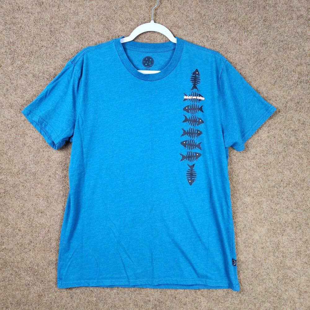 Maui and Sons Classic Surf Fish Men T-Shirt Graphic Back Piece Large Hawaii Blue